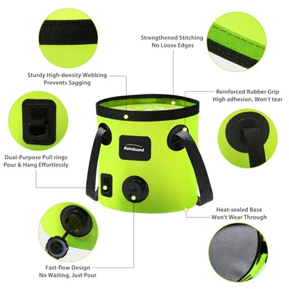 Collapsible Bucket with Handle 5.3 Gallon Container Folding Water Bucket Portable with 2 Clear Wash Basin for Camping Fishing Travelling Outdoor Gardening 20L Green