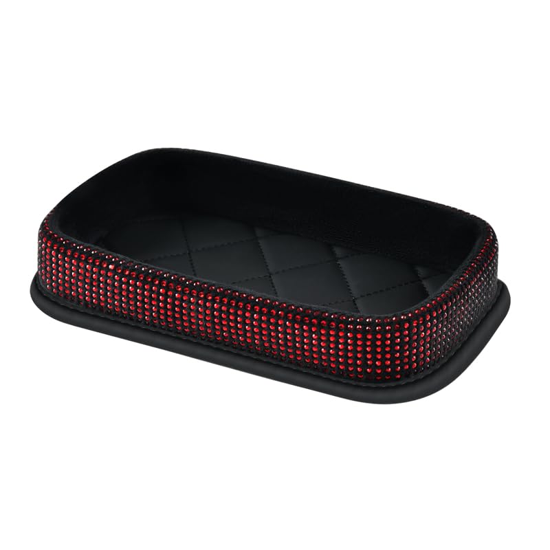Car Dashboard Storage Box Loose Items Organizer - Suitable For Car, Office, Living Room, Dining Room And Other Scenarios (red rhinestones) - color: red rhinestones