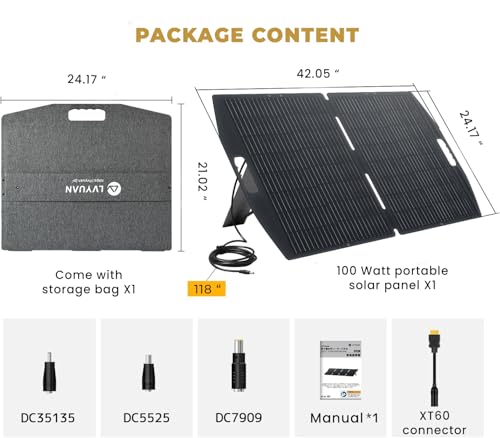 LVYUAN 100W Portable Solar Panel for Power Station, Foldable Solar Panel 23.5% Mono Cell with ETFE, IP65 P-PERC with 4-in-1 Adapter Battery Charger for Outdoor Camping Van RV Trip - size: 100 Watt Folding Solar Panel