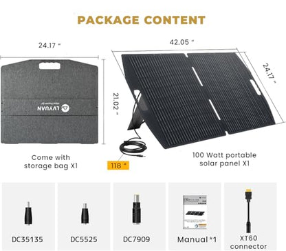 LVYUAN 100W Portable Solar Panel for Power Station, Foldable Solar Panel 23.5% Mono Cell with ETFE, IP65 P-PERC with 4-in-1 Adapter Battery Charger for Outdoor Camping Van RV Trip - size: 100 Watt Folding Solar Panel