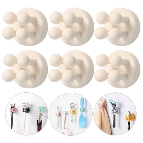iBetterLife Self-Adhesive Shower Razor Holder - 6Pcs Wall Mounted Hooks Hanger for Clipping & Hanging Toothbrush Towel Loofah Bathroom Kitchen Home Office Dorm Room Essentials Storage Wreath Hook - color: Antique White, 6 Pcs Silicone Toothbrush Holders