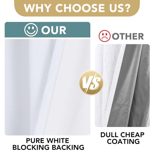 H.VERSAILTEX Linen Look 100% Blackout Curtains 45 Inches Long for Bedroom Rod Pocket 42 Inches Wide Linen Textured Thick Window Curtain Drapes with White Backing, Bright White, 2 Panels - color: Bright White, size: 42"W x 45"L (Pack of 2)