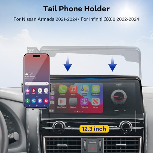 Car Phone Holder Custom for 2021-2024 Armada & 2022-2024 QX80 12.3-inch Screen Auto Interior Accessories Decoration Mobile Cell Phone Mount Bracket with Hands-Free & 360°Rotation - size: 2021-2024 Armada & 2022-2024 QX80 12.3-inch