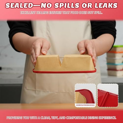 8 Pack 32oz Paper Lunch Box Bento Boxes, 2-Compartment Kraft Brown Paper Take Out Food Containers with Lids, Leakproof & Microwave Safe, Disposable To Go Boxes for Picnics, Offices, Catering, Red - color: Red Lid & Kraft Brown Box