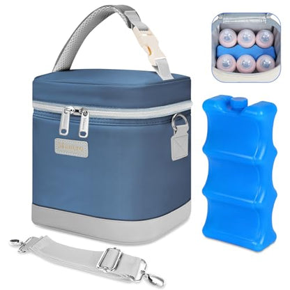 Mancro Breastmilk Cooler Bag with Ice Pack, Insulated Baby Bottle Bag Fits 6 Bottles up to 9oz, Waterproof Breast Milk Storage Bag for Daycare, Travel, Nursing Moms,Blue & Grey - color: Blue Grey