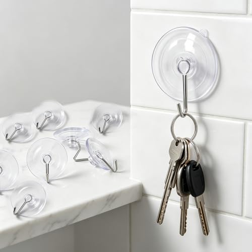 20 Suction Cup Hooks, Reusable Transparent PVC Suction Cups with Metal Hooks, Suitable for bathrooms, Kitchens, and Towel Jackets - color: 20 suction cup hooks transparent