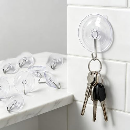 20 Suction Cup Hooks, Reusable Transparent PVC Suction Cups with Metal Hooks, Suitable for bathrooms, Kitchens, and Towel Jackets - color: 20 suction cup hooks transparent