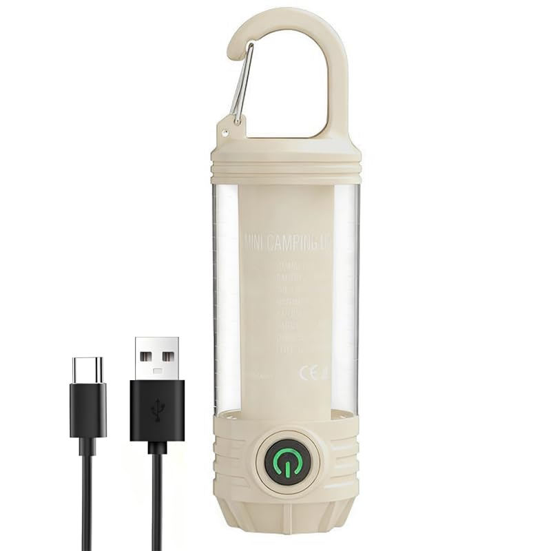 Flamix 2-in-1 LED Camping Lanterns and flashlights for Hurricane, Hiking, Home, Emergency, Rechargeable Camping Lantern with 6 Lighting Modes, IPX4 Waterproof, Compact Design, One-Hand Hold,Beige