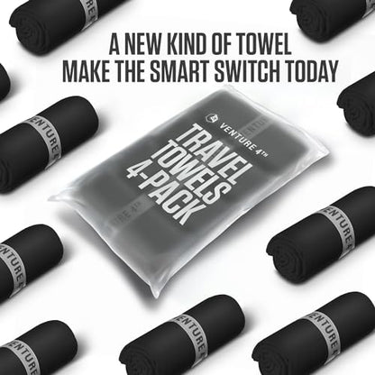 VENTURE 4TH - 4pcs Quick Dry Towels. Microfiber Travel Towels. Lightweight & Fast Drying Travel Towels for Body. Compact & Easy to Pack - 4 Pack Black Extra Large - color: 4-pack Black, size: 72.00" x 31.50"