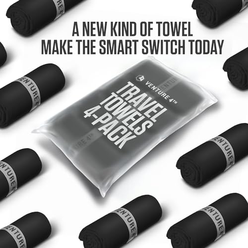 VENTURE 4TH - 4pcs Quick Dry Towels. Microfiber Travel Towels. Lightweight & Fast Drying Travel Towels for Body. Compact & Easy to Pack - 4 Pack Black Large - color: 4-pack Black, size: 60.00" x 31.50"
