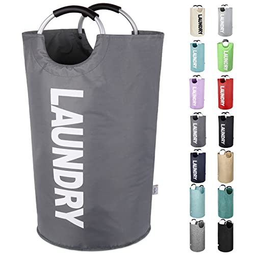 Large Laundry Basket Collapsible，Freestanding Clothes Hamper Bag with Handles – Tall Folding Dirty Laundry Bin，Sturdy Laundry Sorter for College Dorm，Laundry Room – 130L (Dark Grey) - color: Dark Grey, size: 130L