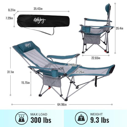 #WEJOY 2-in-1 Reclining Camping Chair with Footrest for Adults Folding Lounge Chair with Adjustable Backrest Lightweight Camping Chairs Heavy Duty Camp Chairs for Outdoor - color: Cyan/Grey