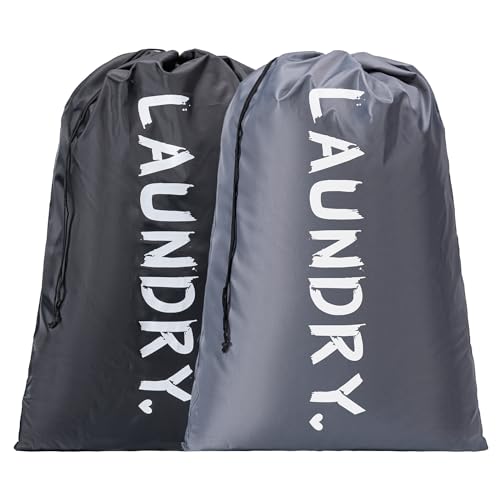 2 Pack 28" x 40"Travel Laundry Bag, Machine Washable Dirty Clothes Organizer with Drawstring,Large Enough to Hold 4 Loads of Laundry, Easy Fit a Laundry Hamper or Basket Travel Essentials - color: Grey+Black, size: 28"x40" |2 Pack