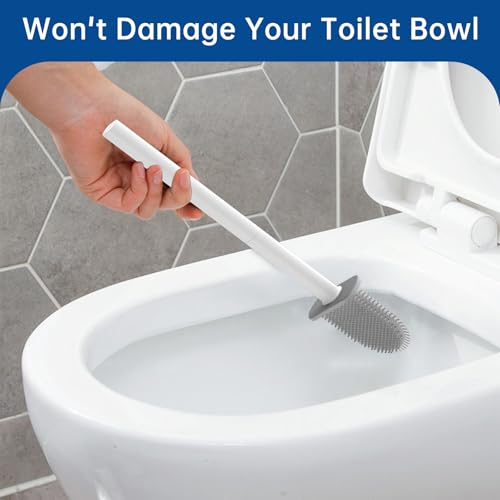 RV Toilet Bowl Brush by, Silicone Bristles, Wall-Mounted, Anti-Roll & Anti-Drip Design | Safe for RV Toilets, Travel Trailers, Campers | Durable & Easy to Clean | Made by RVers for RVers - color: White-1