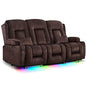 URRED Power Loveseat Recliner Sofa with Massage and Heat, Wall Hugger Reclining Loveseat with Console, RV Couch Home Theater Seating with LED Lights for Living Room (Brown, 76.8" - 3 Seats) - color: Brown, size: 76.8" - 3 Seats
