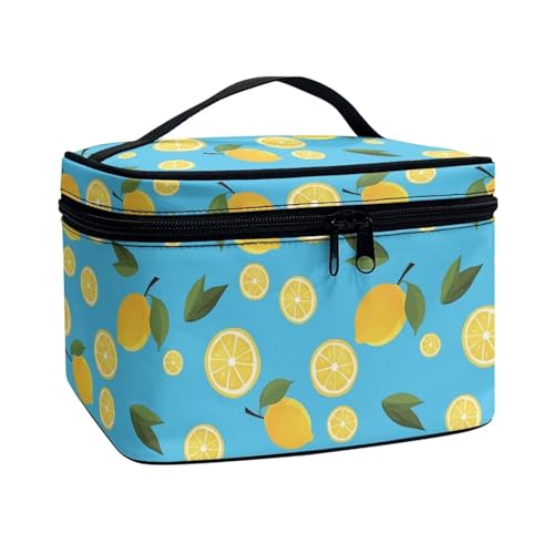 Travel Makeup Organizer Lemon Printed Cosmetic Bags Organizer Case for Storage Makeup Brush Tools Fits for Business Trips Camping Home Use - color: Lemon