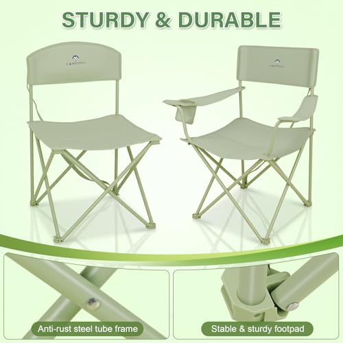Camping Chair Set of 3, Outdoor Folding Camping Chairs for Heavy People with Cup Holder & Carry Bag,Collapsible Chair Include One Sofa Chair and Two Single Chair,Support up to 500lbs - color: Light Green-5pcs
