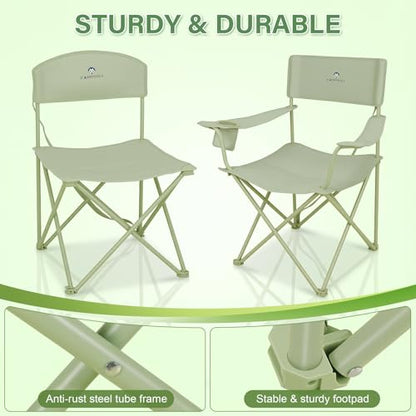 Camping Chair Set of 3, Outdoor Folding Camping Chairs for Heavy People with Cup Holder & Carry Bag,Collapsible Chair Include One Sofa Chair and Two Single Chair,Support up to 500lbs - color: Light Green-5pcs
