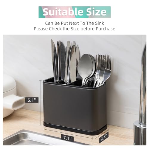 LIBODOUR Utensil Holder,Stainless Steel Caddy Counter,Spoon holder,4 Compartments Silverware Caddy,Capacity Flatware Spoon Fork Tool Cutlery Holder(Grey) - color: grey