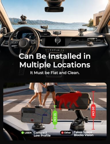 LISEN Suction Phone Mount for Car, [Ultra Suction & 95% Cases Friendly] Car Phone Holder Mount Vacuum Dashboard Phone Holder, Car Cell Phone Holder for iPhone 17 16 15 14 Pro Max Air Galaxy S26 S25