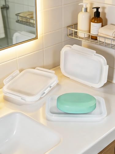 Silicone Compact Leakproof Travel Soap Case (Clear | Soap Holder Travel with Drainage Layer, Portable Bar Soap Holder for Gym, Camping & Bathroom, Soap Box Container Toiletries - color: Clear