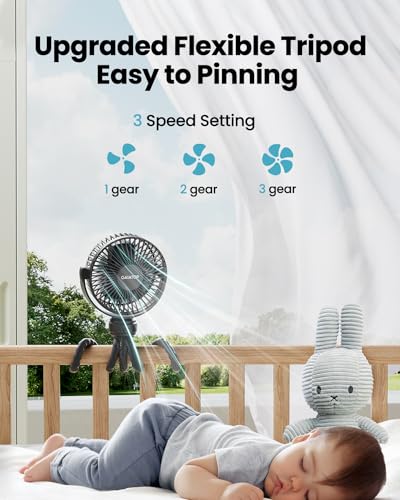 Gaiatop Mini Portable Stroller Fan, Battery Operated Small Clip on, Detachable 3 Speed Rechargeable, 360° Rotate Flexible Tripod Better Cooling for Car Seat Crib Treadmill Travel Black - color: black