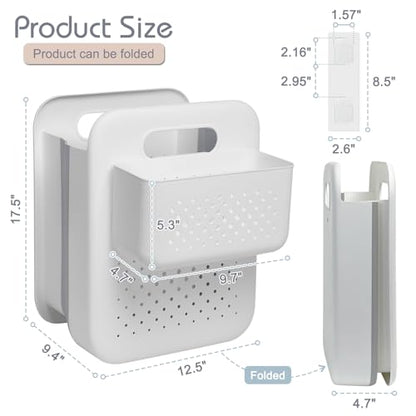 Goderewild Large Collapsible Laundry Basket with Detachable Hanging Organizer, Space-Saving Wall-Mounted Hamper for Home, Dorms, RVs, Main Basket Measures 13" x 9.5" x 17.5" In - size: L + Mini Basket