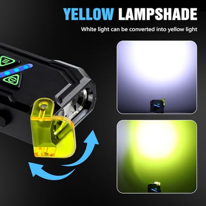 EDC Rechargeable Flat Flashlight 1000 Lumens White LED/UV/RGB Ambient Signaling Flashlights, Magnetic Clip on Pocket Light for Outdoors, Emergency, Working (1, Black, Compact) - color: Black