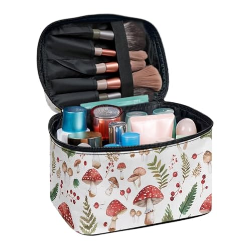 Cosmetic Bags Red Mushroom Printed Makeup Organizer Case for Women Ladies Multifunctional Toiletry Bursh Holder Purse Bathroom Receive Bag - color: Red Mushroom