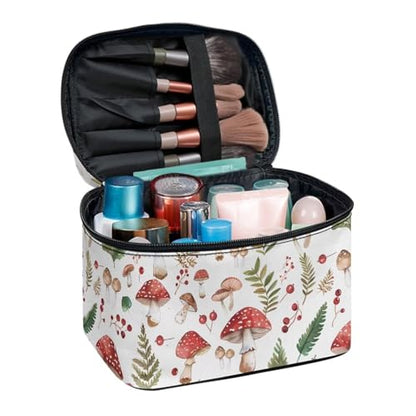 Cosmetic Bags Red Mushroom Printed Makeup Organizer Case for Women Ladies Multifunctional Toiletry Bursh Holder Purse Bathroom Receive Bag - color: Red Mushroom