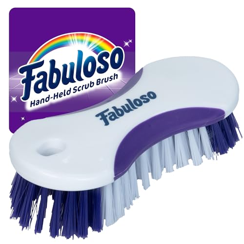 Fabuloso Cleaning Brush, Compact Hand Scrub Brush with Easy Grip Rubber Texture for Kitchen, Bathroom, Tile, Baseboards and Floors, Firm Bristles for Indoor Surface Cleaning, White & Purple, 6 Inch - size: Hand-Held Scrub Brush