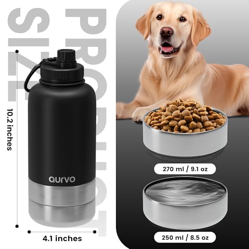 32oz Dog Water Bottle with Bowls - Leakproof Insulated Stainless Steel, Portable Travel Bottle for Hiking, Camping, Outdoor Use