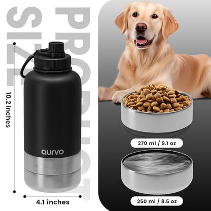 32oz Dog Water Bottle with Bowls - Leakproof Insulated Stainless Steel, Portable Travel Bottle for Hiking, Camping, Outdoor Use