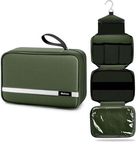 Maliton Toiletry Bag for Men & Women Travel Toiletry Bag Hanging Toiletry Bag Hygiene Organizer with 4 Compartments Waterproof Bathroom Shower Bag Large Toiletries Travel Bag (Olive Green) - color: Olive Green