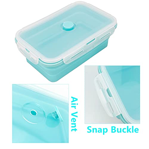 CARTINTS Large Collapsible Camping Food Containers, 1200ml Silicone Lunch Container, Microwave Safe Reusable Meal Prep Container For Indoor&Outdoor Kitchen With Foldable Spoon, Blue