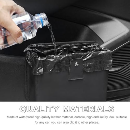 Yourkar Car Trash Can, Foldable Waterproof Leather Car Garbage Organizer Holder, Automotive Mini Dustbin Container with One Roll Trash Bag, Universal Interior Car Accessories (Black, M) - color: Black, M