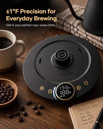 Cocinare Gooseneck Electric Kettle, ±1°F Precise Temperature Control, 1500W Fast Heating, Pour Over Coffee & Tea Kettle with Brew Timer & Keep Warm, Stainless Steel, 0.9L (Matte Black) - color: Matte Black