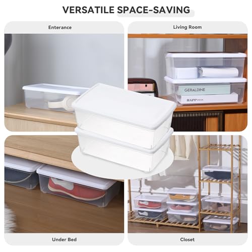 novelinks 8 Pack 6 Quart Clear Plastic Shoe Storage Bins with Lids (White) | Shoe Boxes Clear Plastic Stackable, Clear Shoe Storage Boxes, Shoe Containers, Shoe Bins, Craft Organizers and Storage - size: White 8Pack