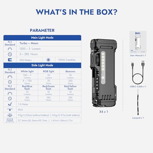 WUBEN X4 EDC Flashlight Rechargeable with RGB Light | 1500 Lumens Mini Tactical Flashlight with Clip, Small Handheld Flashlight for Camping,Emergency,Night Reading&Night Walks Ecl - color: Black