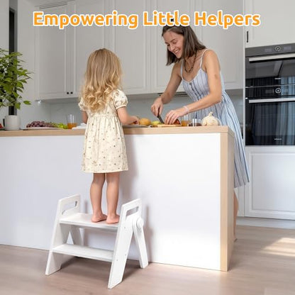 Wooden 2 Step Stool for Toddler Kids Bathroom Foldable 2-Step for Toilet Potty Training, Child Stepping Stool for Kitchen Nursery Bedroom,White - color: White