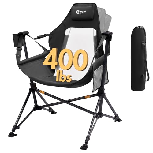 Portal Hammock Camping Chair, Portable Outdoor Swinging Chairs with Adjustable Back and Height for Lawn, Backyard, Patio, Supports 400 lbs, Breathable Mesh High Back, Black - color: Black