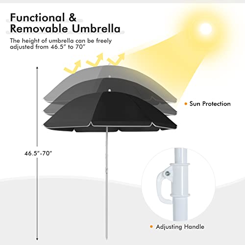 Goplus Double Camping Chair with Umbrella, Folding Loveseat Chairs w/Canopy Shade, Carrying Bag, Table, Cup Holder, Portable Beach Chairs Outdoor Picnic Patio (Black) - color: Black