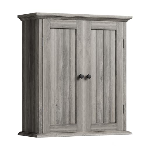 ChooChoo Bathroom Wall Cabinet, Over The Toilet Space Saver Storage Cabinet, Farmhouse Medicine Cabinet with 2 Doors and Adjustable Shelves, Cupboard, Retro Grey - color: Retro Grey, size: 8.8"D x 21.1"W x 24"H
