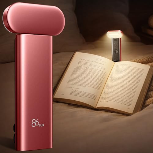 86lux Book Light, Reading Light for Book in Bed, USB Rechargeable LED Night Light with 3 Colors & Stepless Dimming, Aluminum Alloy Bookmark Light for Book Lovers, Red - color: Red