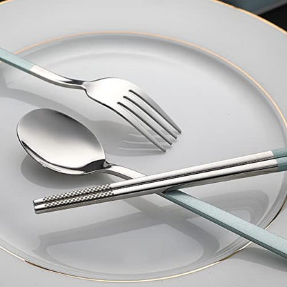 DEVICO Travel Utensils, 18/8 Stainless Steel 4pcs Cutlery Set Portable Camp Reusable Flatware Silverware, Include Fork Spoon Chopsticks with Case (Light Green) - color: Light Green