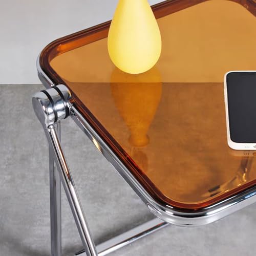 16.2"×14.1" Acrylic Folding Side Table, Portable Lightweight End Table, Sturdy Metal Frame and No Assembly Required, Space-Saving Design for Living Room, Bedroom and Small Room, Tawny - color: Tawny