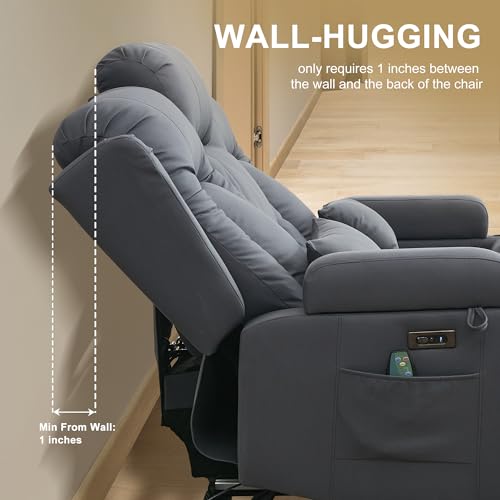 URRED Power Loveseat Recliner Sofa with Massage and Heat, Wall Hugger Reclining Loveseat with Console, RV Couch Home Theater Seating with LED Lights for Living Room (Blue Grey, 67" - 2 Seats) - color: Blue Grey, size: 67" - 2 Seats