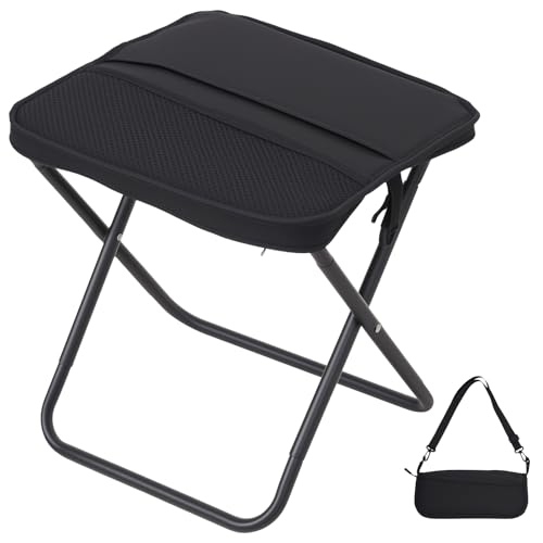 Foldable Camping Stool, Portable Collapsible Chair with Carry Bag, Ultralight Outdoor Folding Stool for Hiking Fishing, Hold Up to 265 Lbs, Black - color: Black