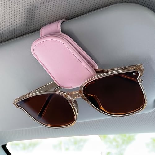 KIWEN Sunglasses Holders for Car Visor, Magnetic Leather Glasses Eyeglass Clip for Car, Ticket Card Clip Sunglasses Mount, Car Visor Accessories Gadgets (1, Pink) - color: Pink