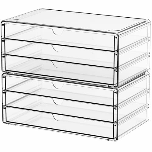 Yieach 2 Pack Acrylic Storage Drawers With 6 Drawers,Stackable Desk Organizer and Makeup Organizer,Large Clear Office Supplies Organizer for Pen,Stationary,Palettes,Arts Craft Organizers and Storage - size: Large-6 Drawers-2Pack